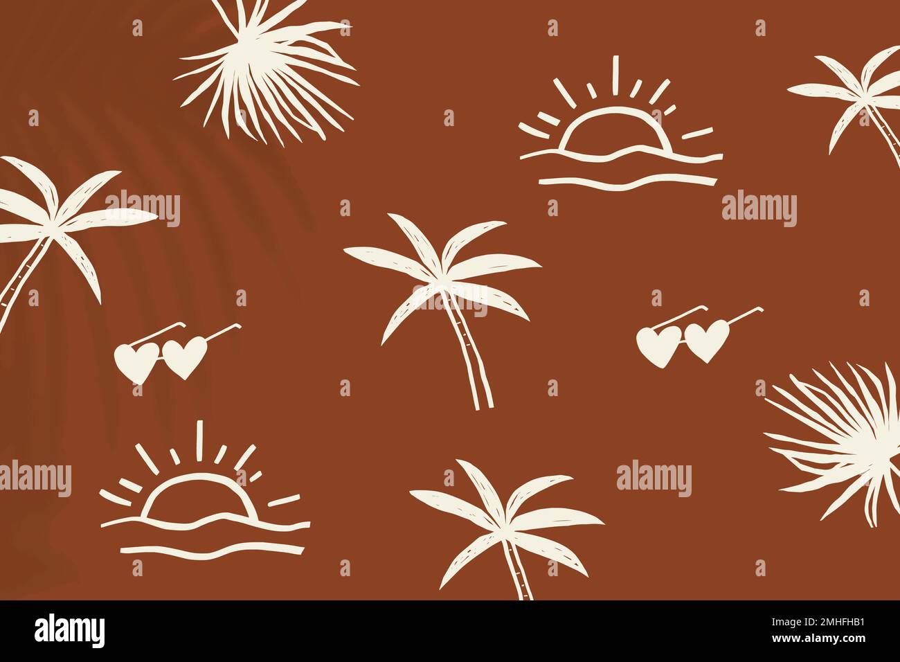 Brown summer vacation background vector with cute doodle graphics Stock Vector