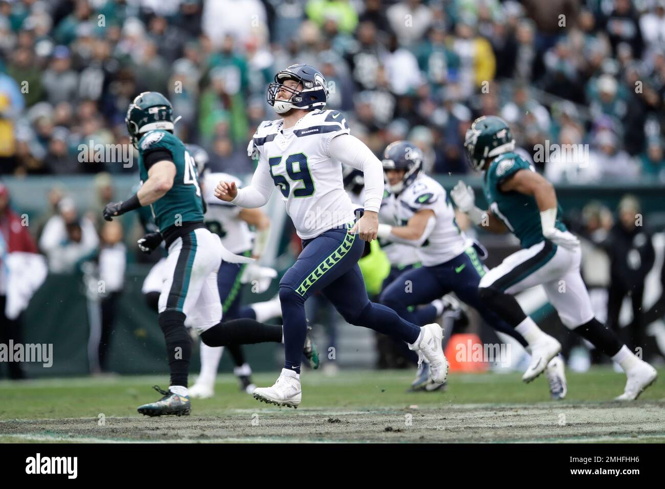 Seattle Seahawks long snapper Tyler Ott during warmups before an