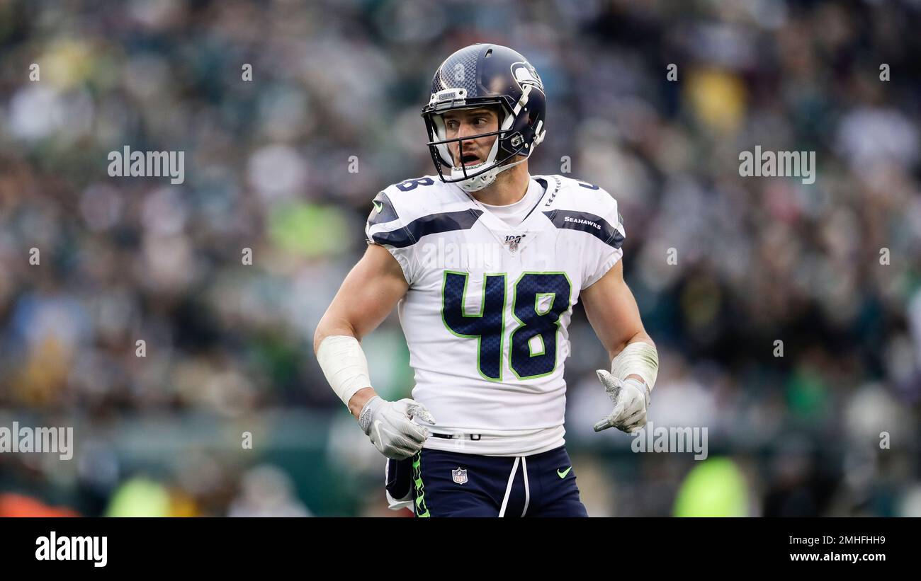 Seattle Seahawks tight end Jacob Hollister in action during an NFL football  game against the Philadelphia Eagles, Sunday, Nov. 24, 2019, in  Philadelphia. (AP Photo/Matt Rourke Stock Photo - Alamy