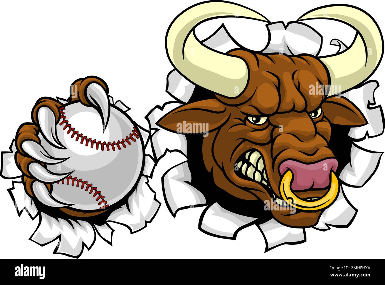 Bull Minotaur Longhorn Cow Baseball Mascot Cartoon Stock Vector