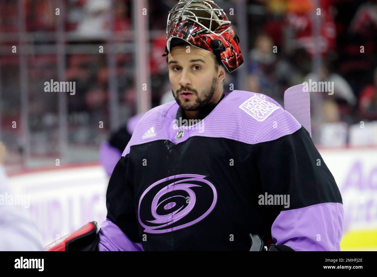 Carolina Hurricanes Petr Mrazek of the Czech Republic wears a
