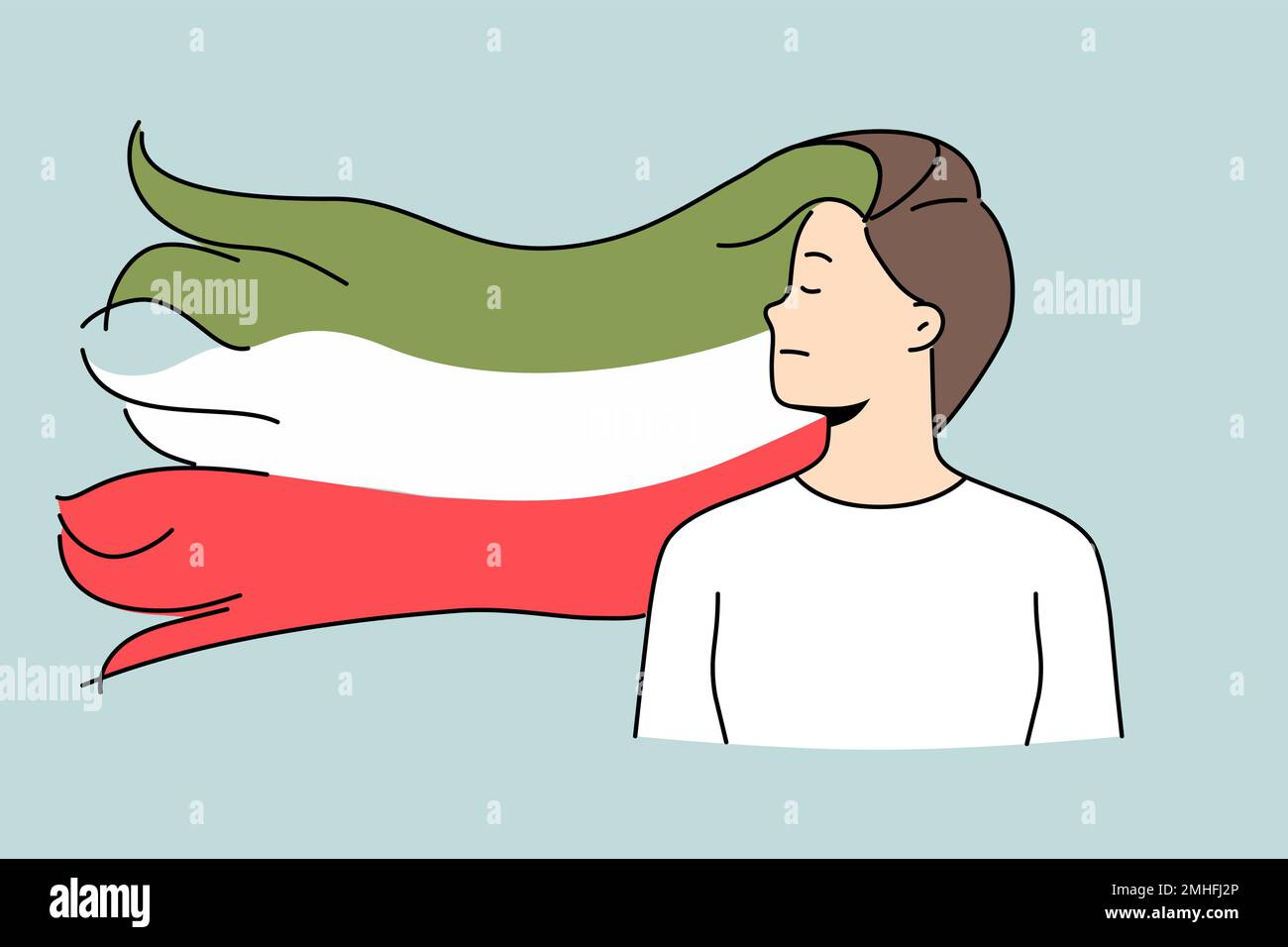 Vector illustration of a woman with an Iranian flag in her hair, symbolizing feminist protest for equal rights