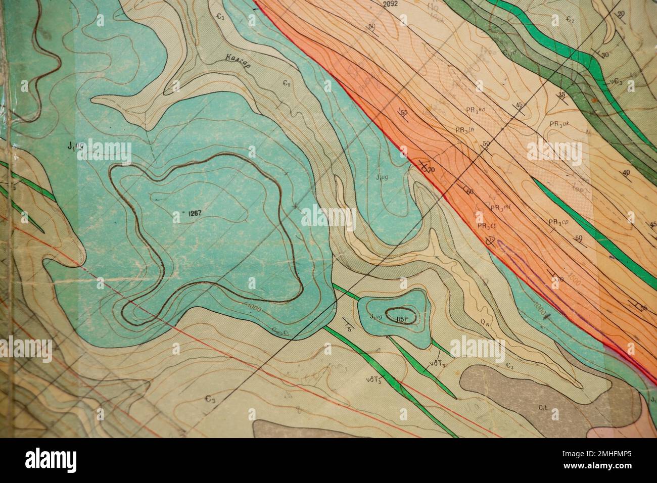 geological map old paper as background close up Stock Photo