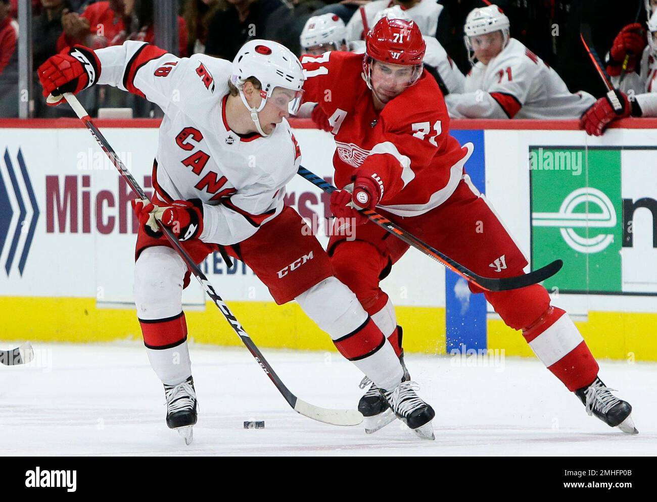 Raleigh, North Carolina, USA. 10th Oct, 2015. Detroit Red Wings center Dylan  Larkin (71) during the NHL game between the Detroit Red Wings and the  Carolina Hurricanes at the PNC Arena. The