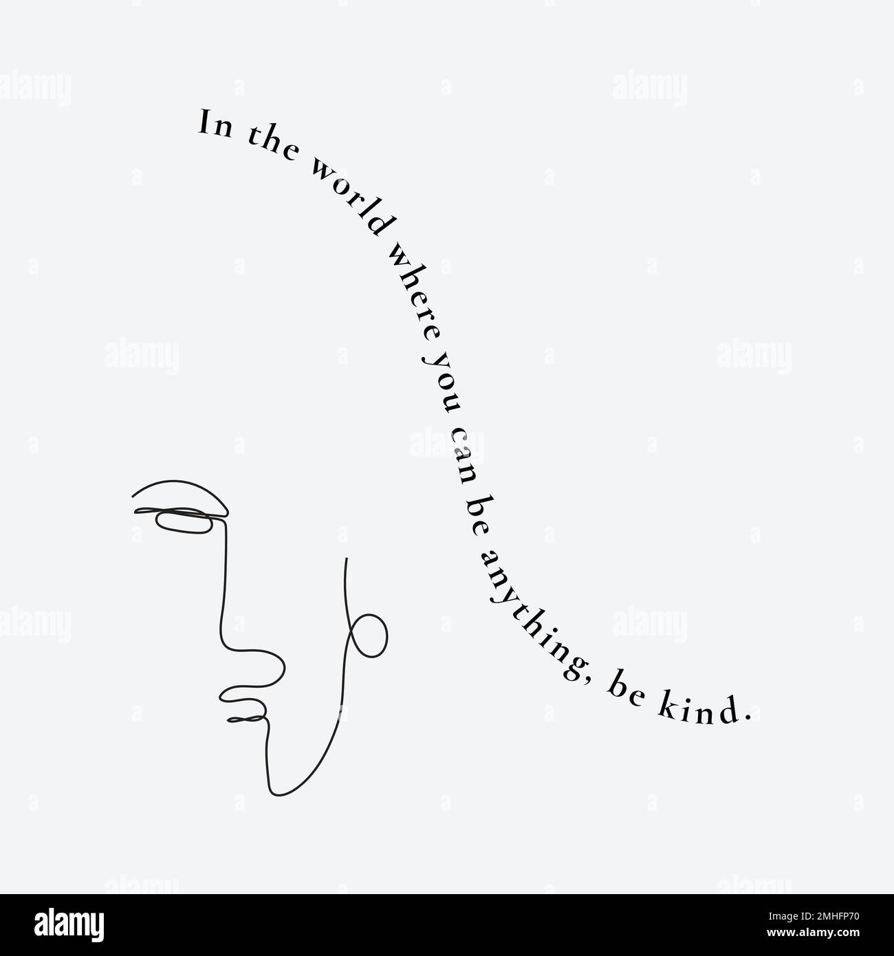 Be kind inspirational quote vector grayscale with face line art