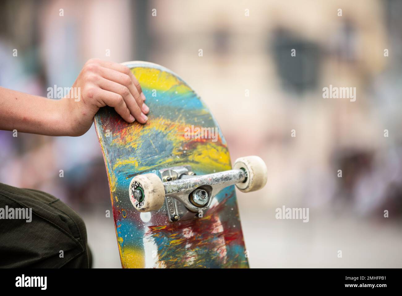 Rottweil, Germany. 09th July, 2016. A skater holds a skateboard during a  skate contest. Credit: Silas Stein/dpa/Alamy Live News Stock Photo - Alamy