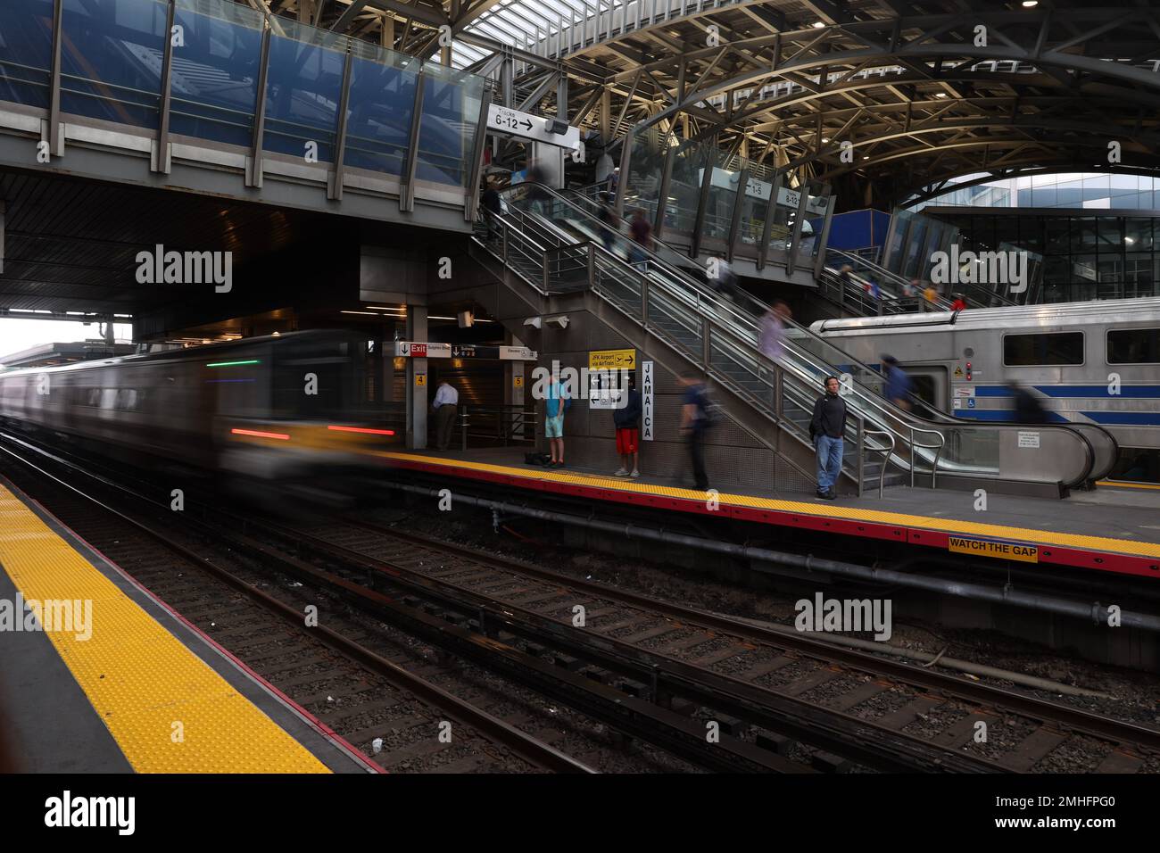 A Long Island Railroad train leaves Jamaica Station bound for Manhattan