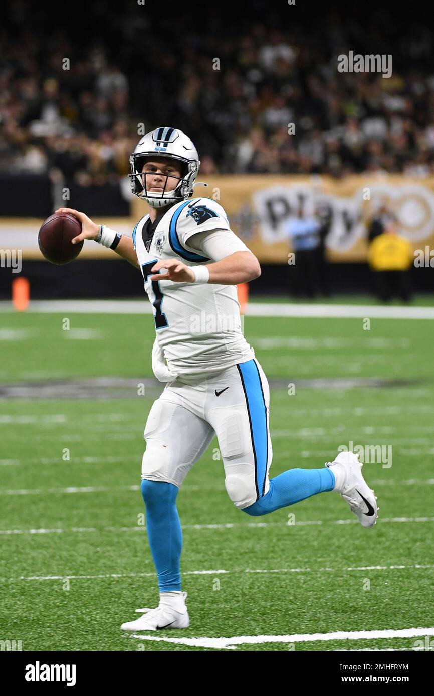 Carolina Panthers quarterback Kyle Allen (7) looks to pass, during the