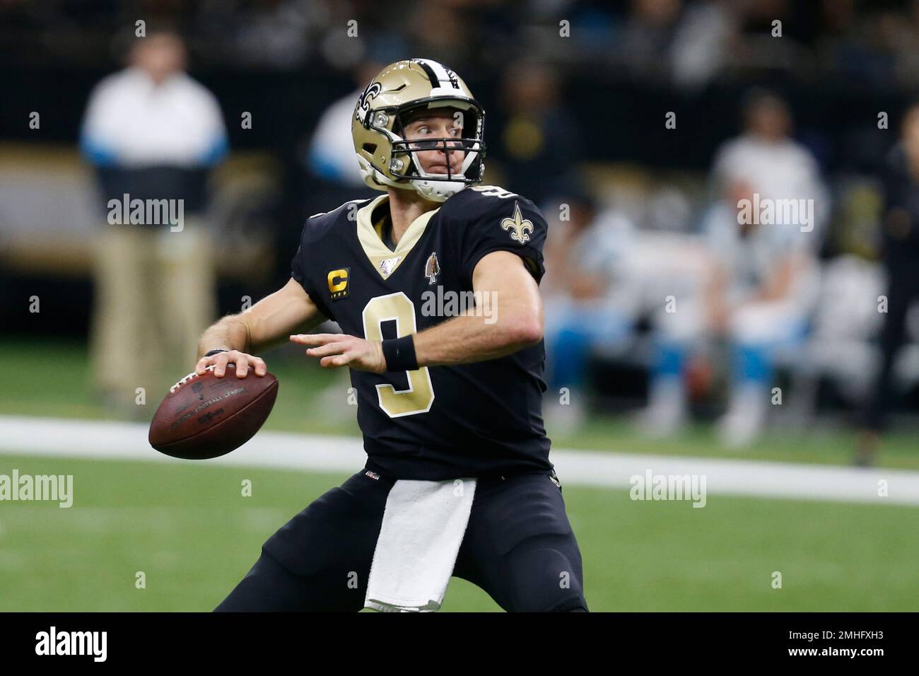 Drew Brees #9 of the New Orleans Saints looks on during a game