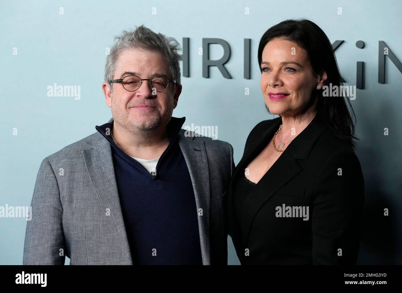 Patton Oswalt, left, and Meredith Salenger pose together at the