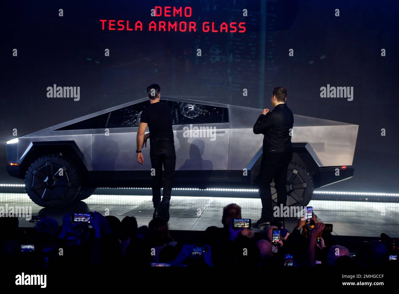 Tesla CEO Elon Musk introduces the Cybertruck at Tesla's design studio ...