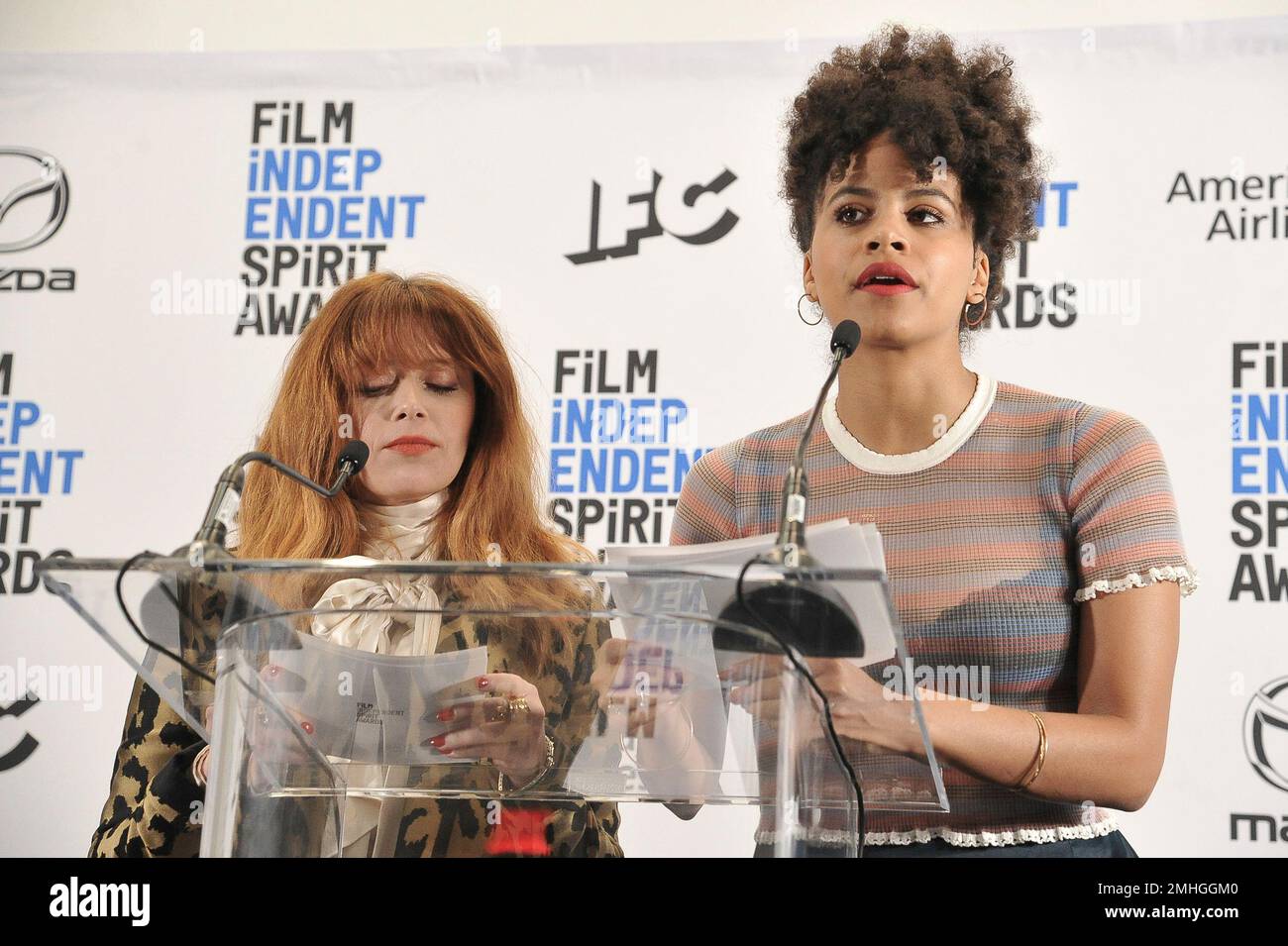 Natasha Lyonne, left, and Zazie Beetz announce the nominees for the