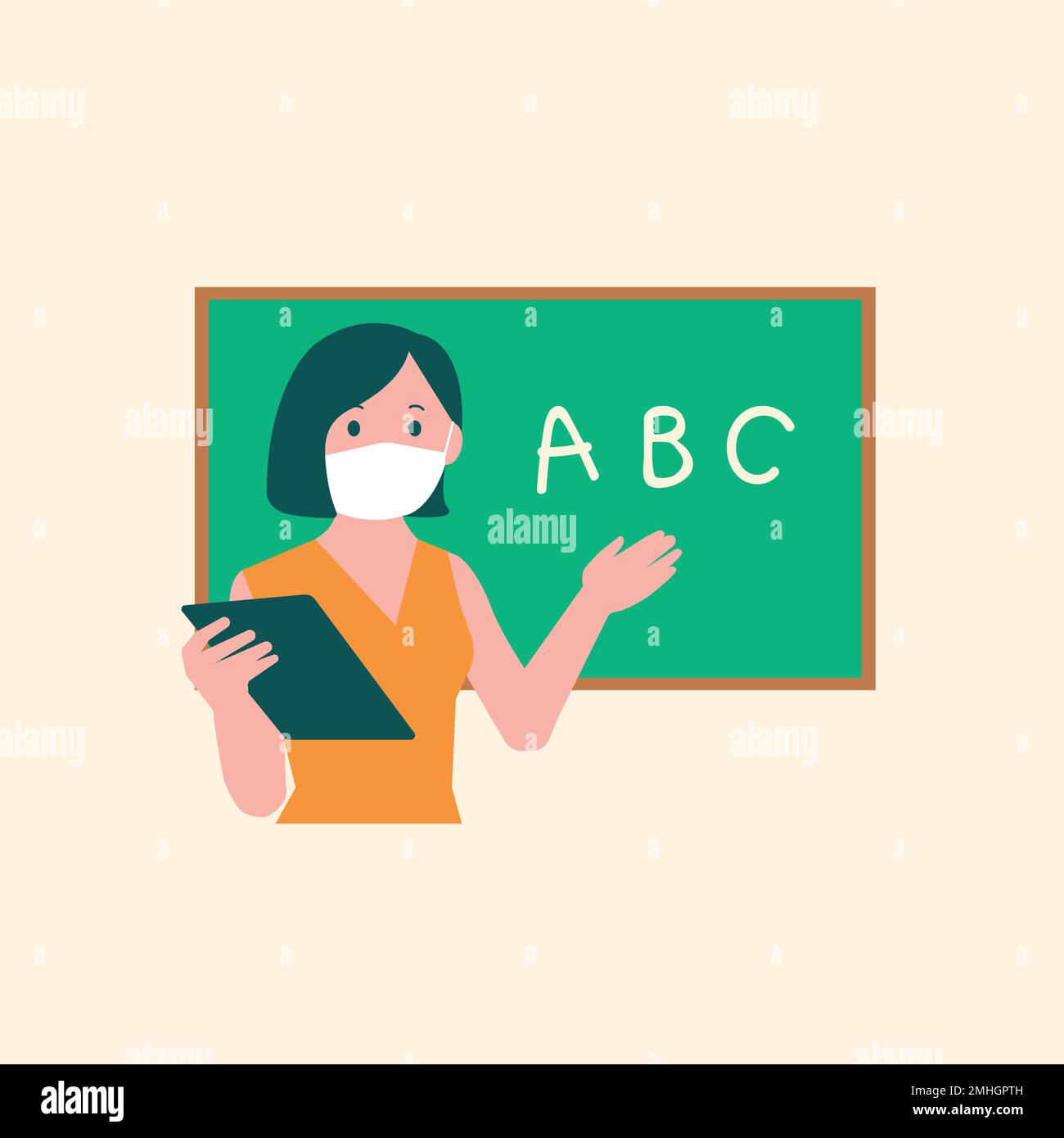 Teaching English class vector in the new normal character flat graphic Stock Vector