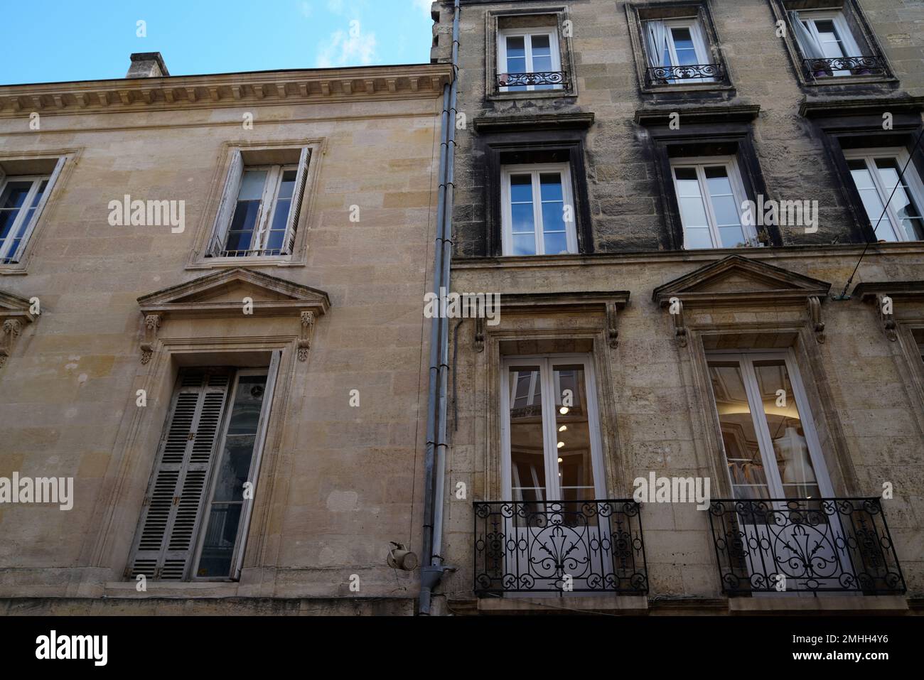 Before and After cleaning wall building stones facades with difference