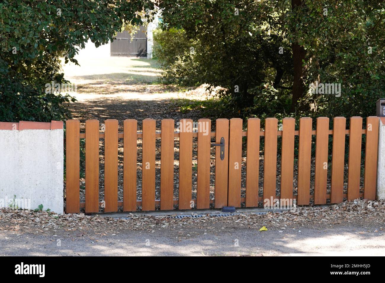 Wooden gate low home style wood street view outdoor Stock Photo