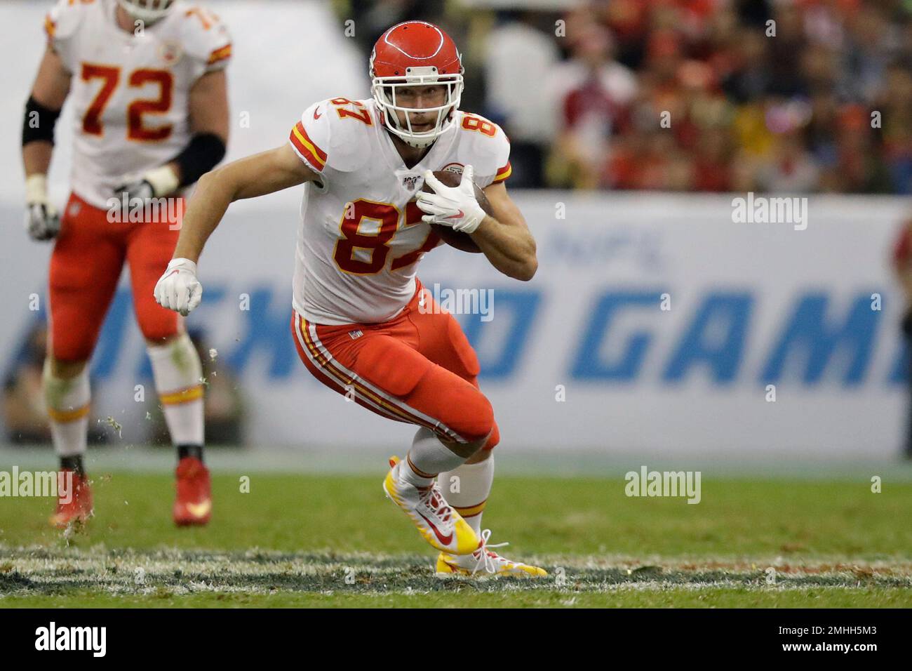 Kansas City Chiefs tight end Travis Kelce runs with the ball during the ...