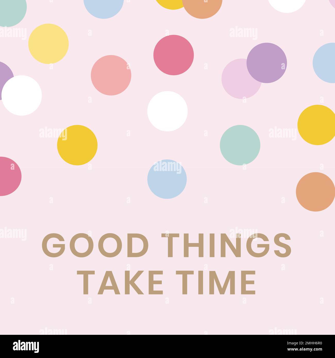 Social media quote template vector in cute pastel polka dot with inspirational good things take time phrase Stock Vector