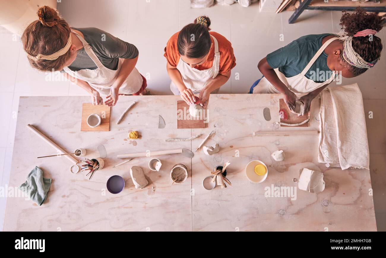 Pottery class, ceramic or people design sculpture mold, clay