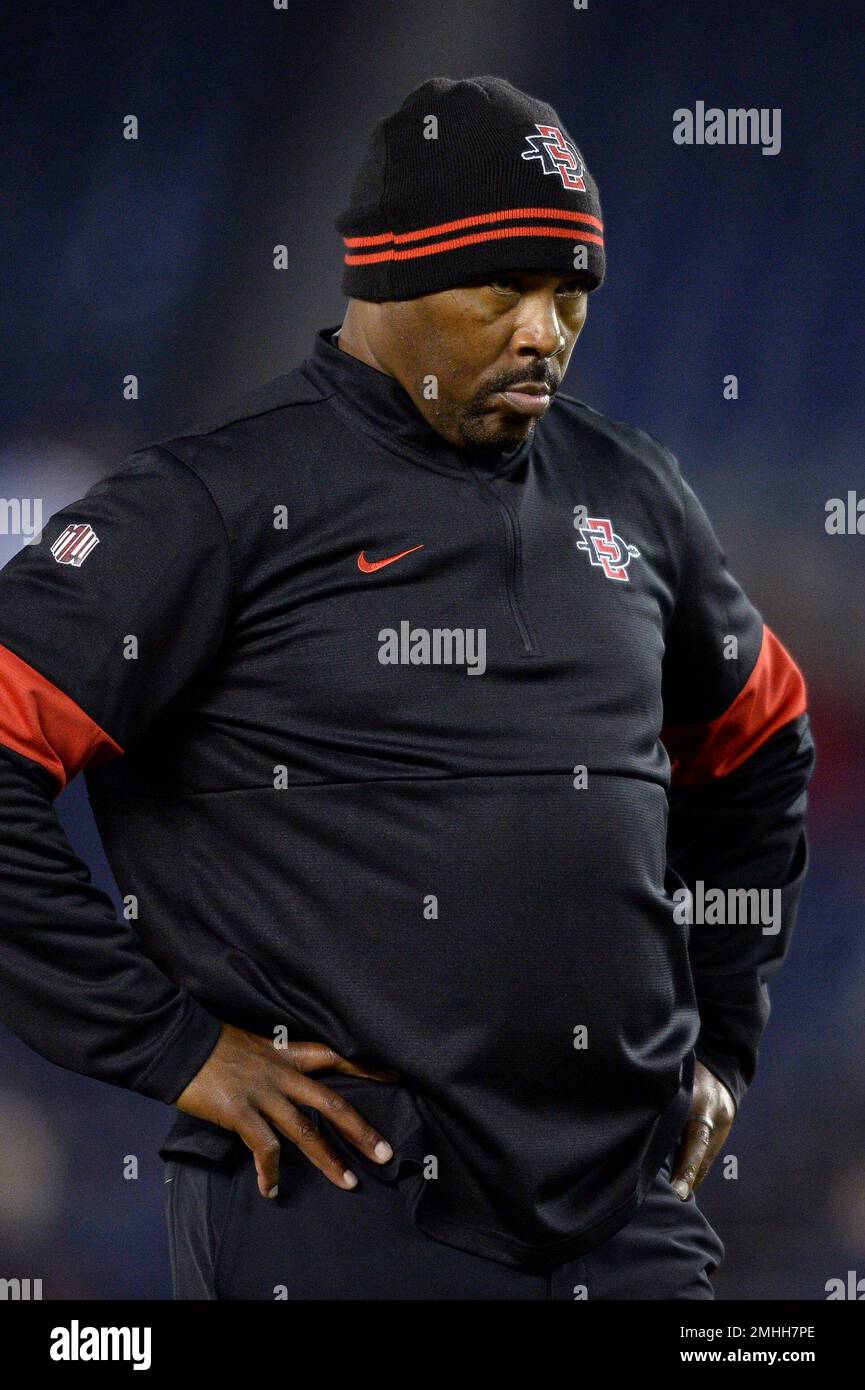 San Diego State Aztecs wide receivers coach Hunkie Cooper looks on