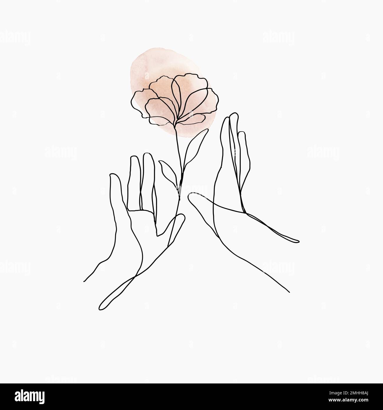 Minimal line art hands vector floral orange pastel aesthetic