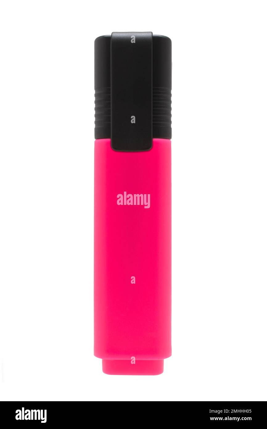 Pink highlighter pen on white background Stock Photo