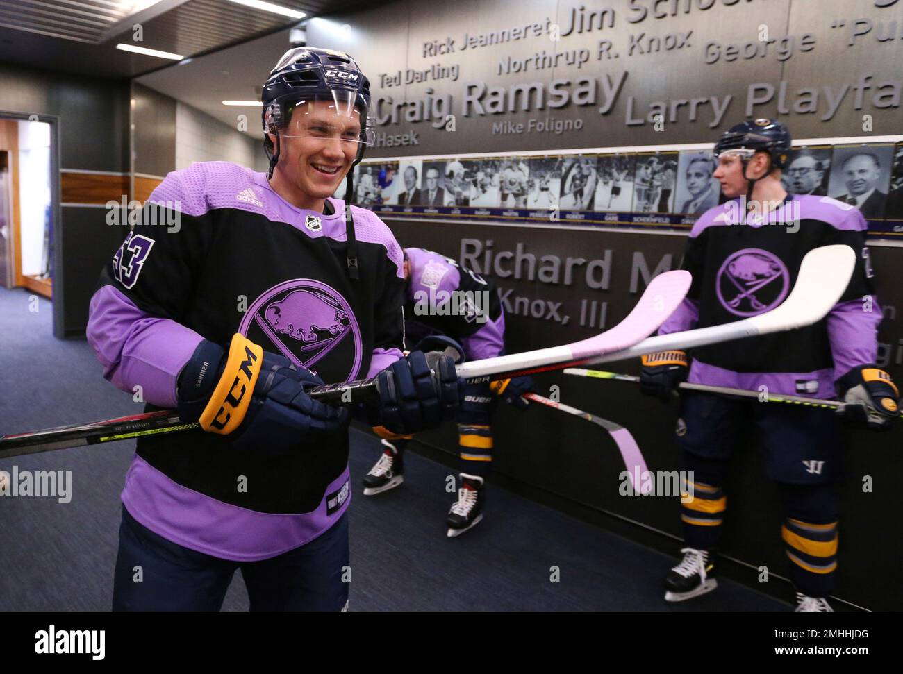 Buffalo Sabres Jeff Skinner 53 wears his Hockey Fights Cancer