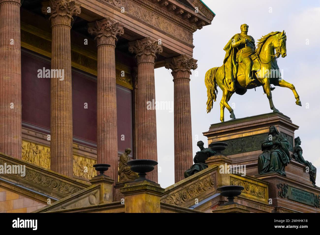 Sculpture in front of the Alte Nationalgalerie (Old National Gallery) a listed building on the Museum Island in the historic centre of Berlin. Stock Photo