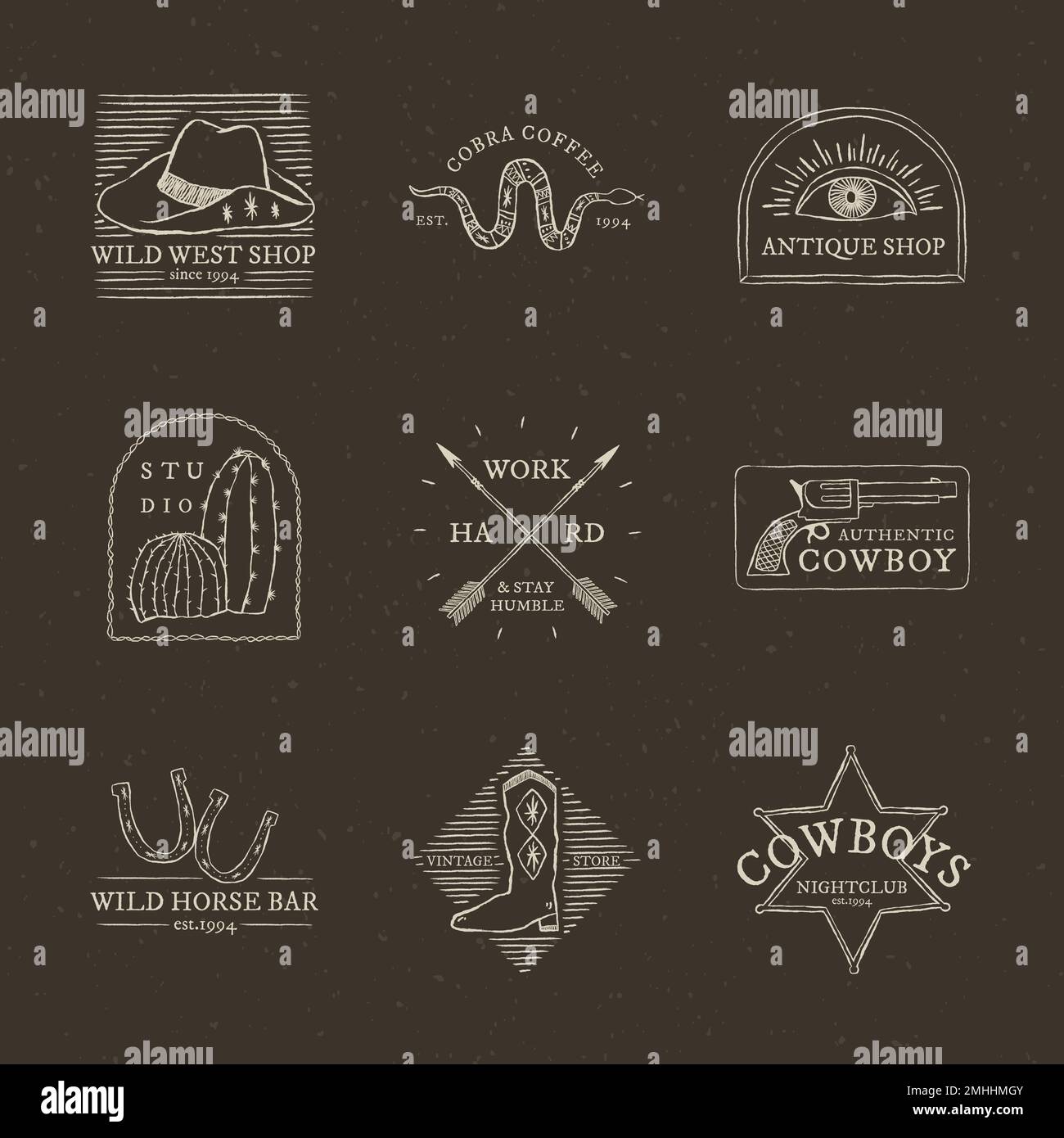 Cowboy themed logo vector collection Stock Vector