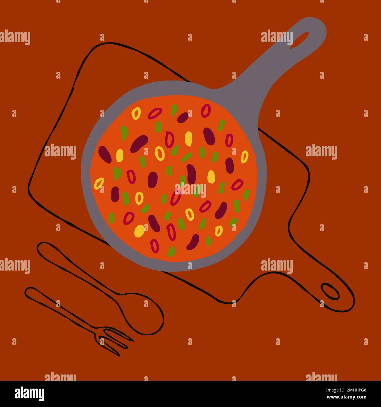 Mexican food Chili Con Carne illustration on a red background Stock ...