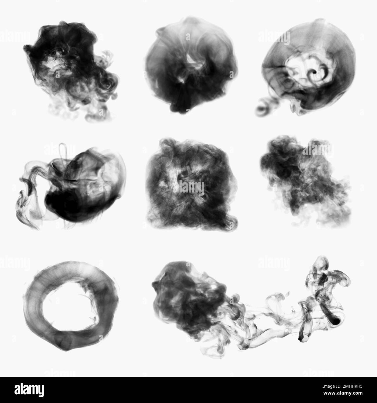 Smoke textured element vector, in black realistic design set Stock