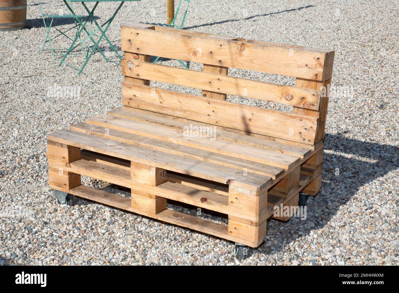 recycled wooden diy garden chair lounge on the terrace home hand make in  wood pallets Stock Photo - Alamy