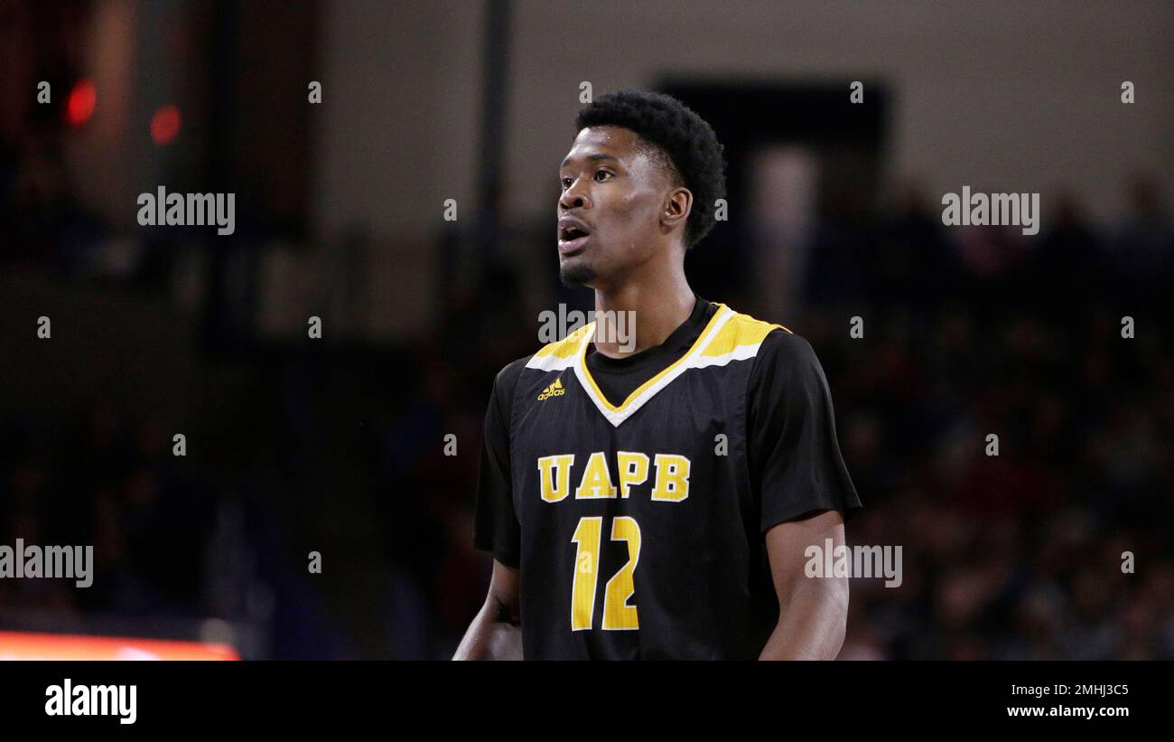 ArkansasPine Bluff forward Terrance Banyard (12) stands on the court