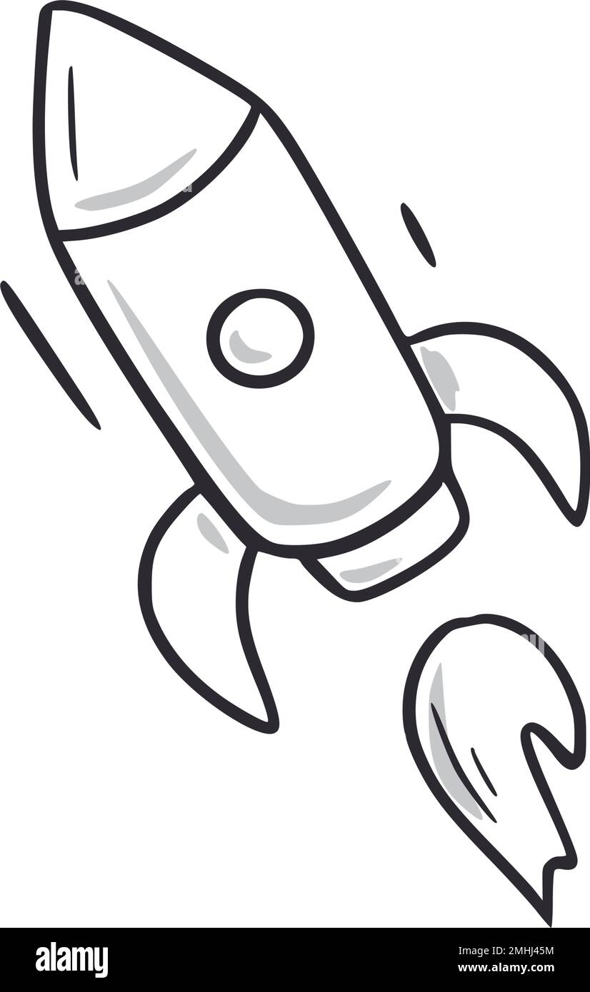 Rocket ship doodle. Rocket ship hand drawn sketch style icon. Start up, space doodle drawn concept. Vector illustration. Stock Vector