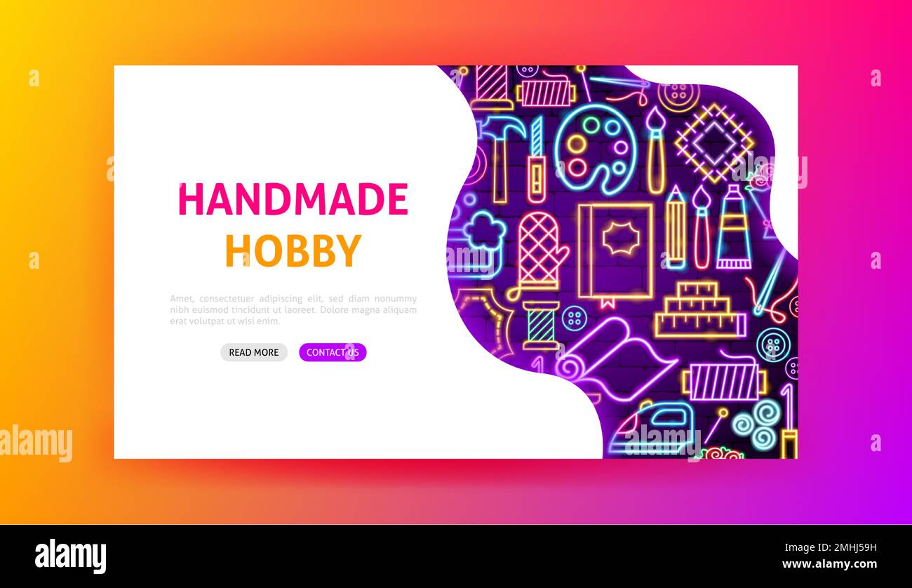 Laundry Room Neon Landing PageHandmade Hobby Neon Landing Page Stock Vector