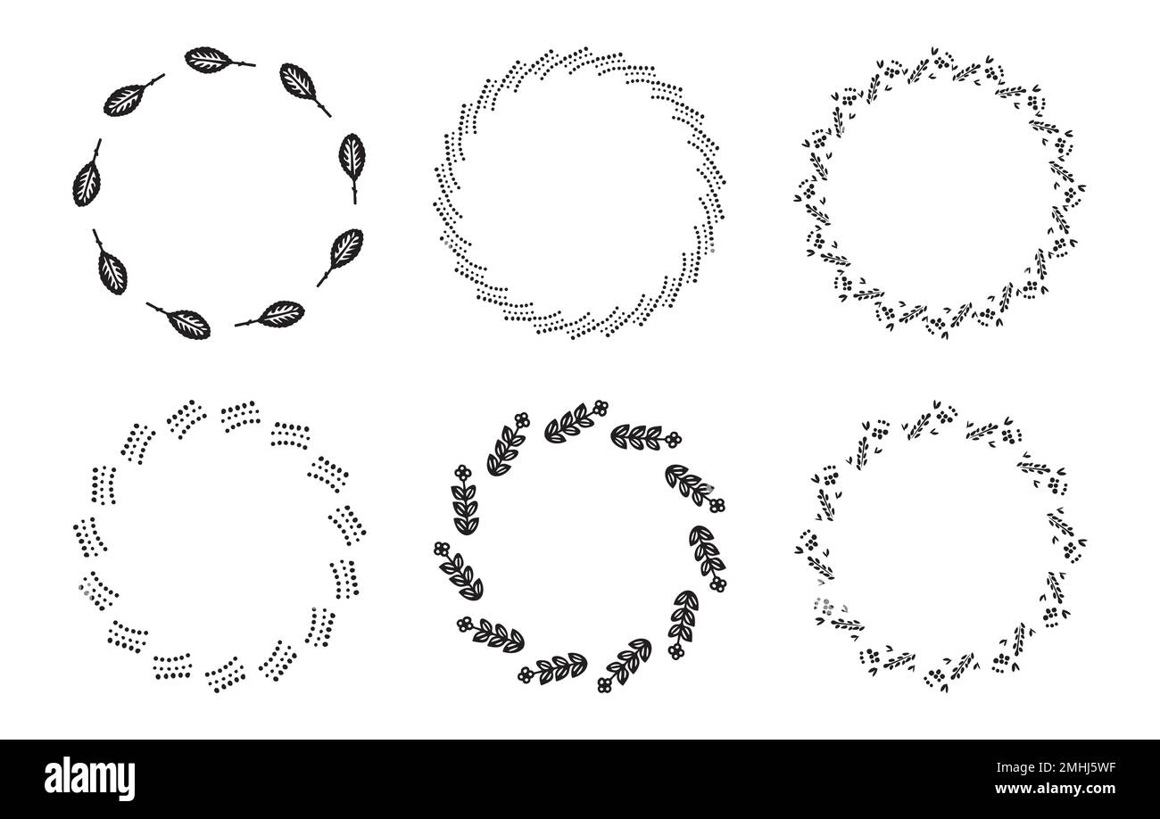 Set of six botanical wreath frames. Vector woodland invitation borders ...
