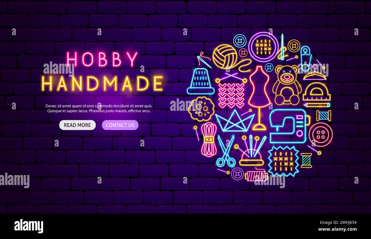Hobby Handmade Neon Banner Design Stock Vector