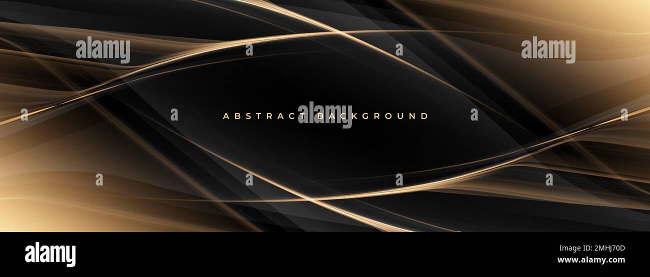 Elegant black and gold wide abstract luxury background with golden ...