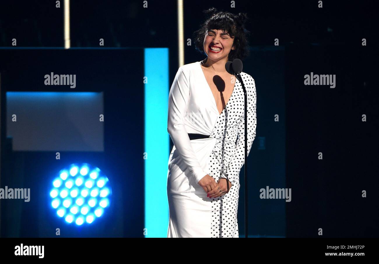 Mon Laferte speaks at the 20th Latin Grammy Awards on Thursday, Nov. 14 ...