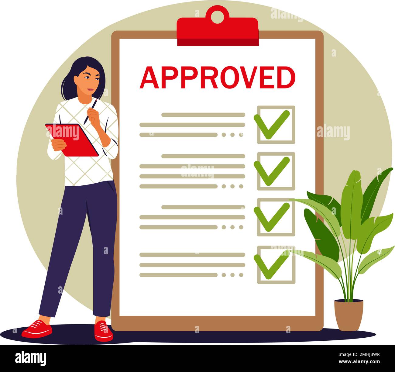 Approval concept. Rating and reviews. Meeting requirements. Vector illustration. Flat. Stock Vector
