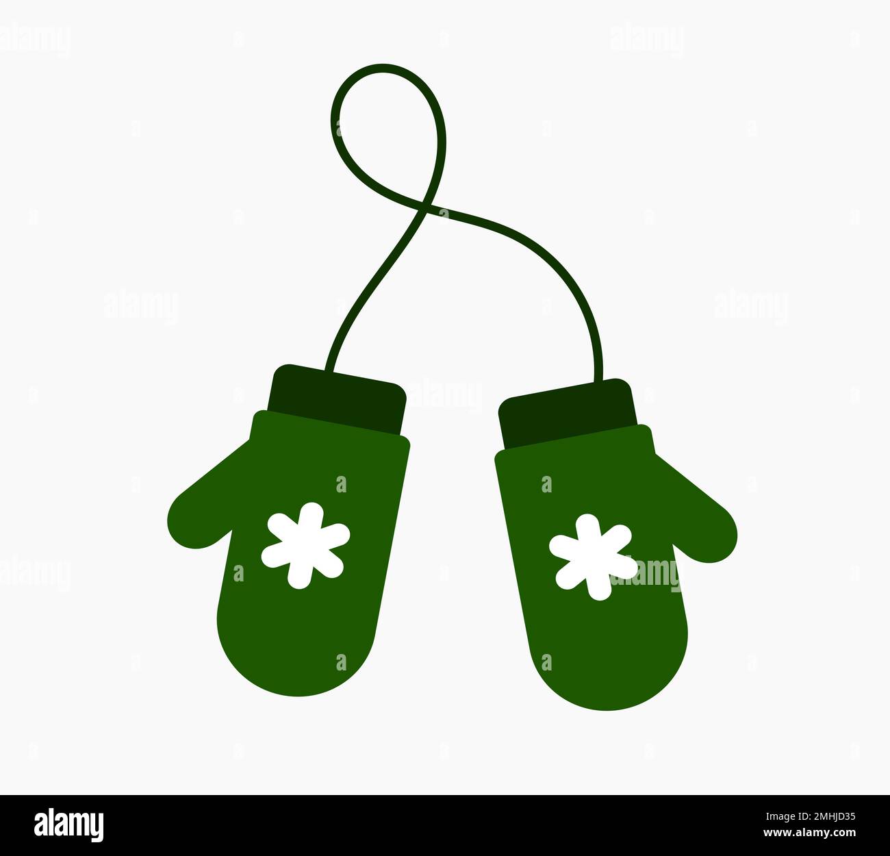 Christmas green mittens gloves isolated on white background. Vector