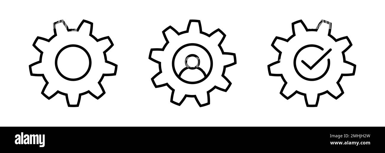 Man and cog, gear with check line icon set in flat Stock Vector