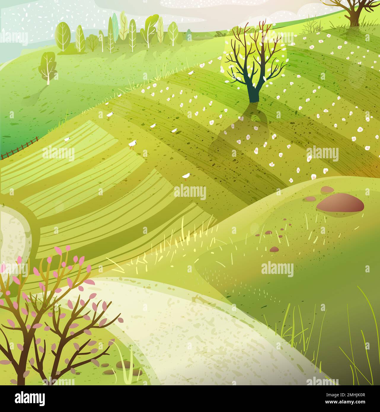 Country Road or Path, Rustic Scenery Wallpaper Stock Vector