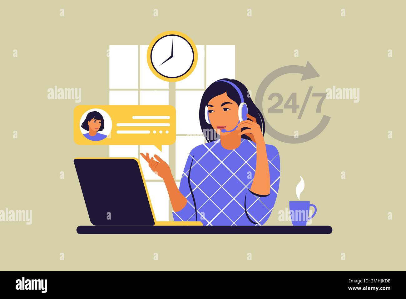 Customer support concept. Online global technical support. Vector illustration. Flat Stock Vector
