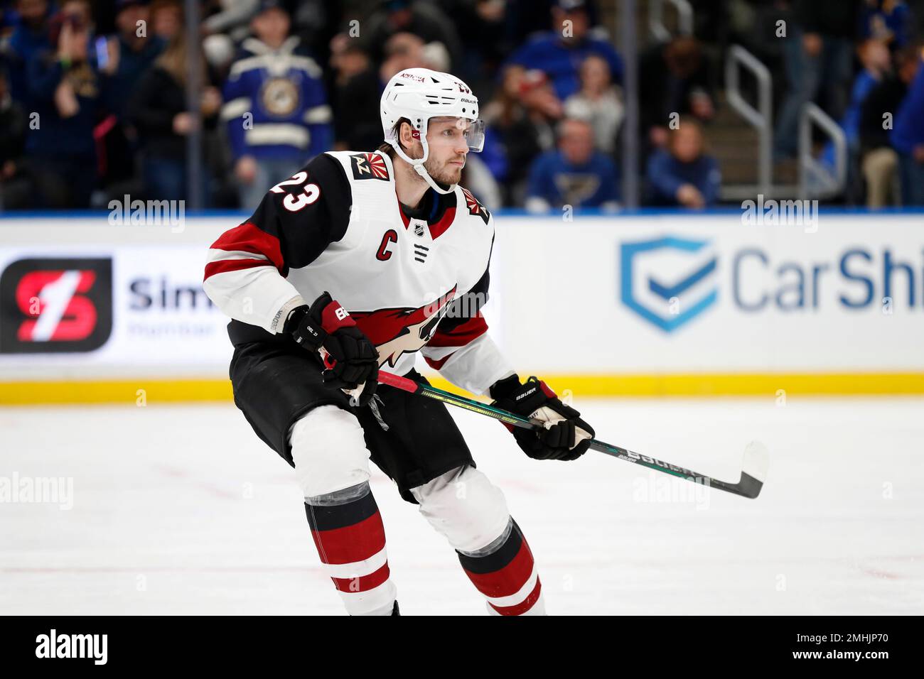 Arizona Coyotes' Oliver Ekman-Larsson skates during the second period of an NHL hockey game against the St. Louis Blues Tuesday, Nov. 12, 2019, in St. Louis. (AP Photo/Jeff Roberson) Stock Photo
