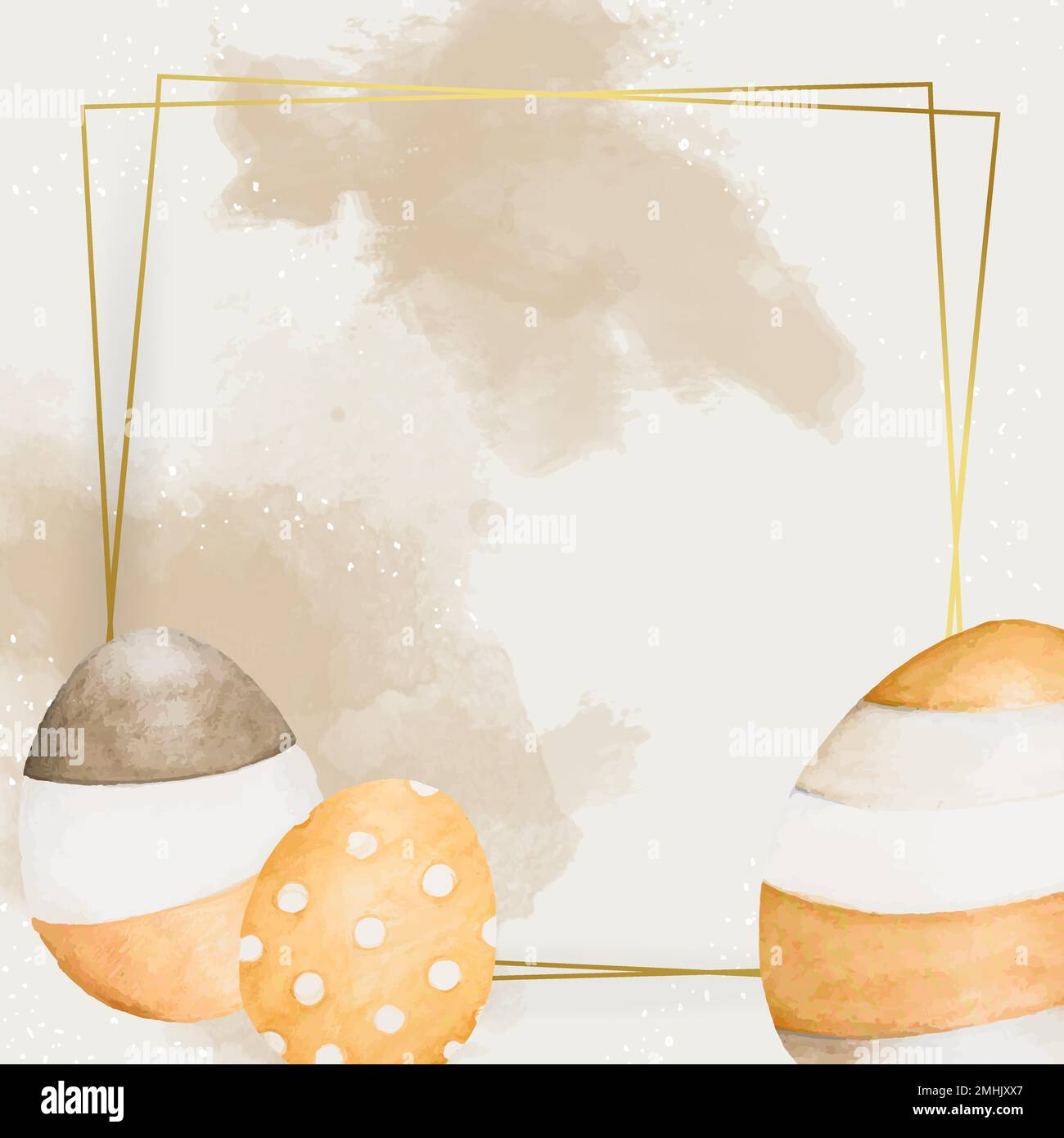 Gold Easter frame with eggs vector Stock Vector
