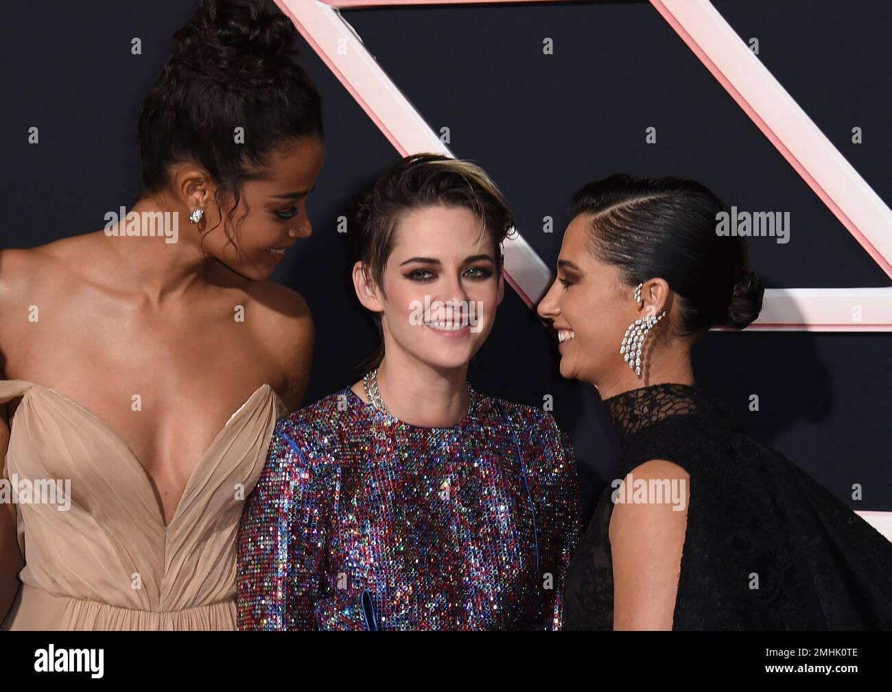 Ella Balinska from left Kristen Stewart and Naomi Scott arrive at the Los Angeles premiere of Charlie s Angels at the Regency Theater Westwood on Monday Nov. 11 2019. Photo by Jordan Strauss Invision ...