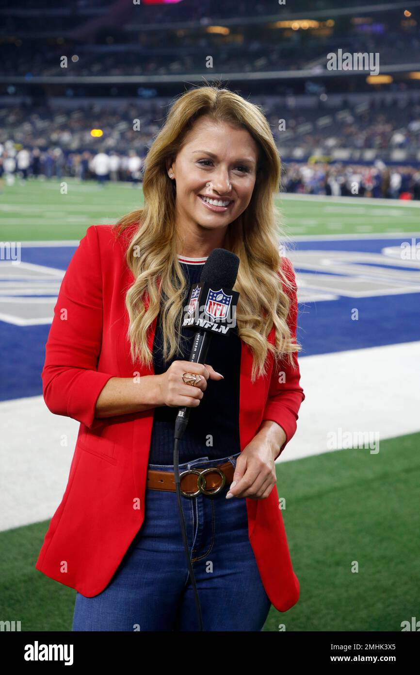 NFL Network reporter Jane Slater interviews works from the end