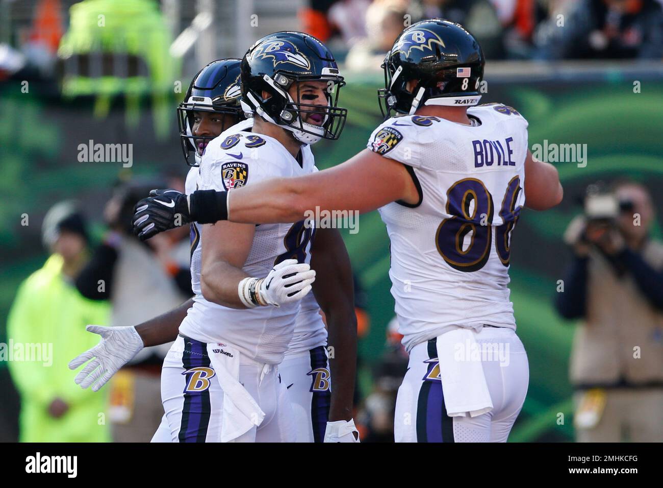 AFC tight end Mark Andrews, of the Baltimore Ravens, (89) scores a  touchdown, during the first …