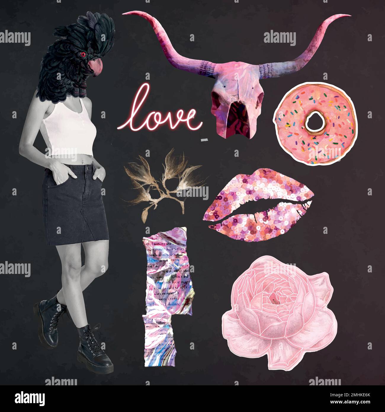 Digital collage graphic set, vector vintage illustration mixed media