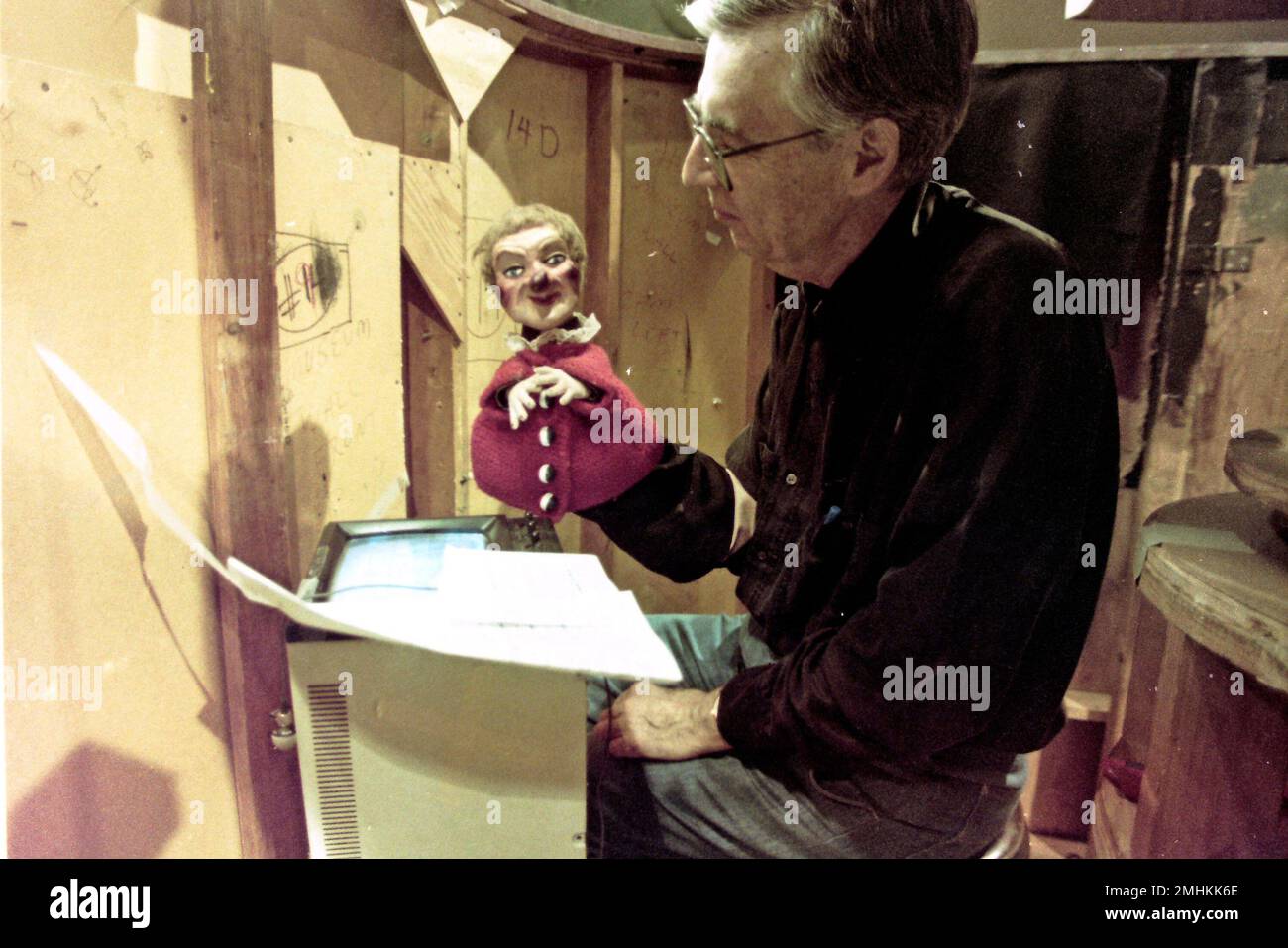 This June 27, 1993 file photo shows Fred Rogers working with Lady